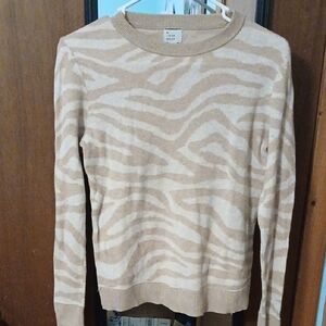 a new day Beige and Cream Zebra-Print Crewneck Sweater